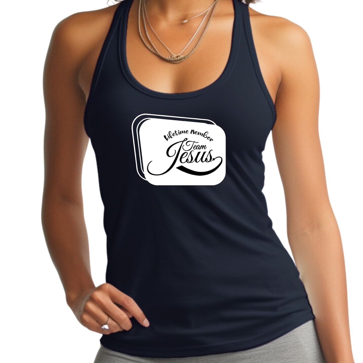 Womens Fitness Tank Top Graphic T-shirt Lifetime Member Team Jesus-2