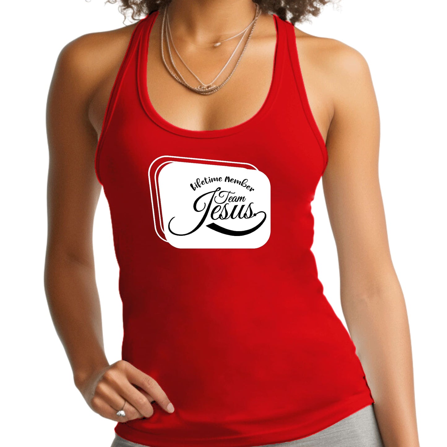 Womens Fitness Tank Top Graphic T-shirt Lifetime Member Team Jesus-1