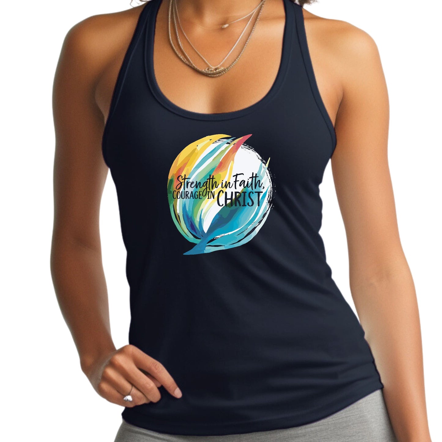 Womens Fitness Tank Top Graphic T-shirt Strength in Faith - Courage-2