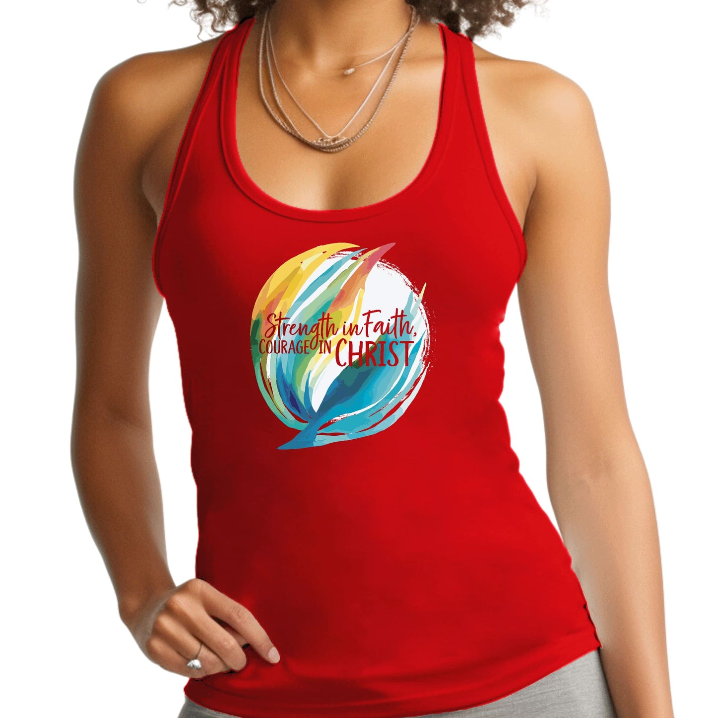 Womens Fitness Tank Top Graphic T-shirt Strength in Faith - Courage-1