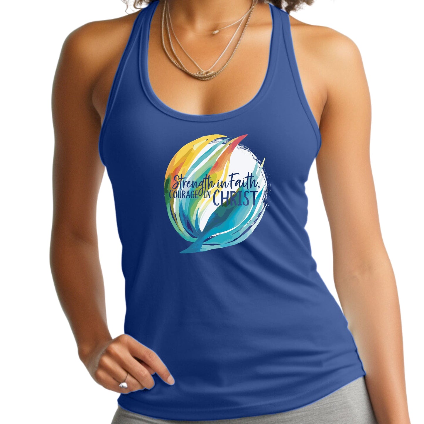 Womens Fitness Tank Top Graphic T-shirt Strength in Faith - Courage-3
