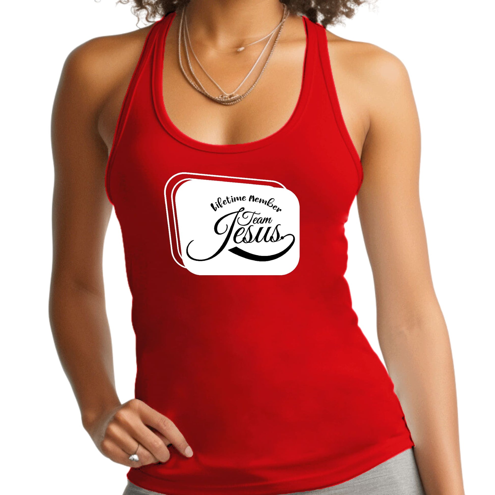 Womens Fitness Tank Top Graphic T-shirt Lifetime Member Team Jesus-1