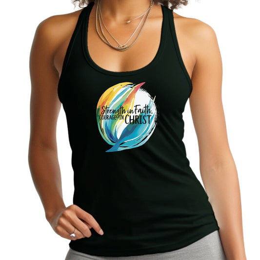 Womens Fitness Tank Top Graphic T-shirt Strength in Faith - Courage-0