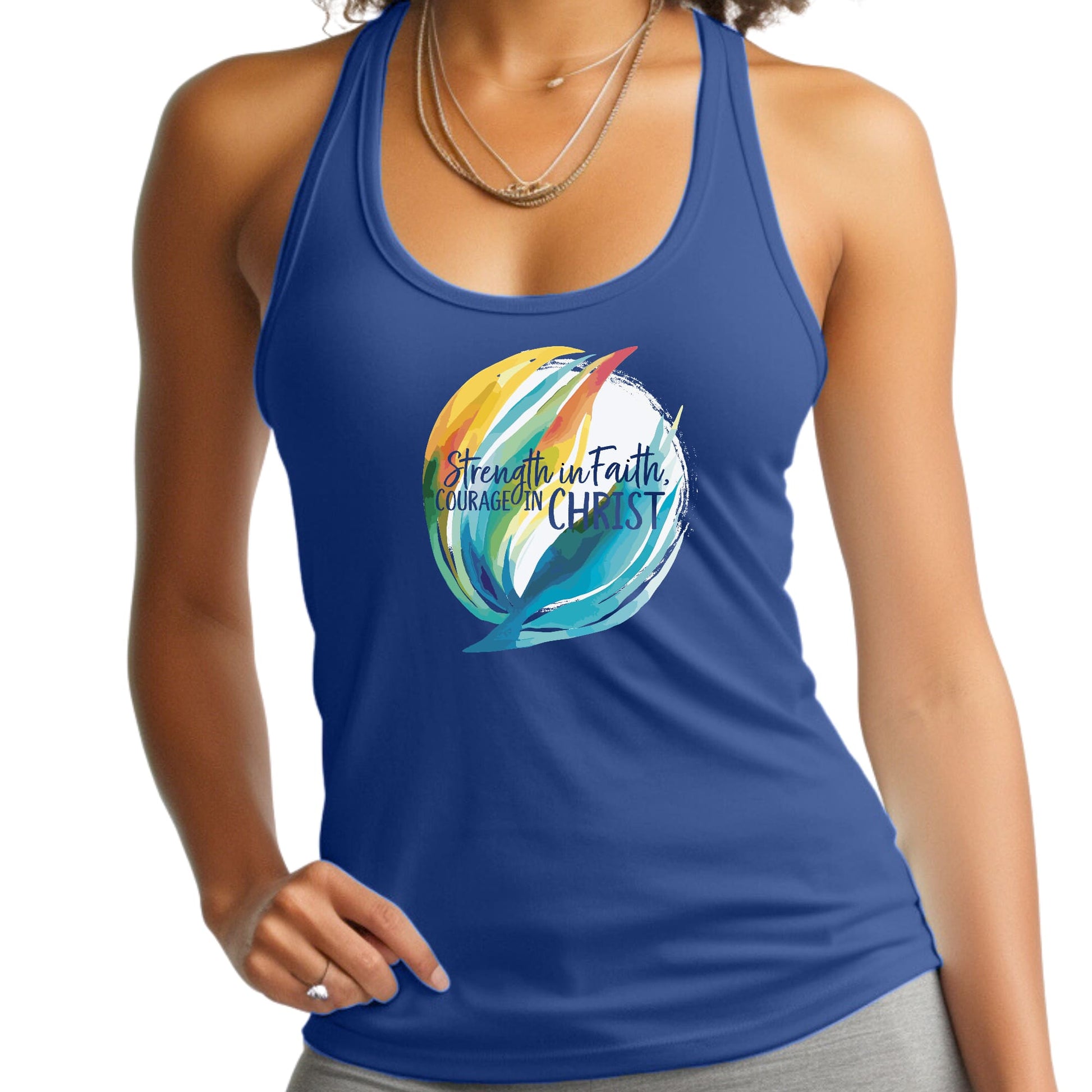 Womens Fitness Tank Top Graphic T-shirt Strength in Faith - Courage-3